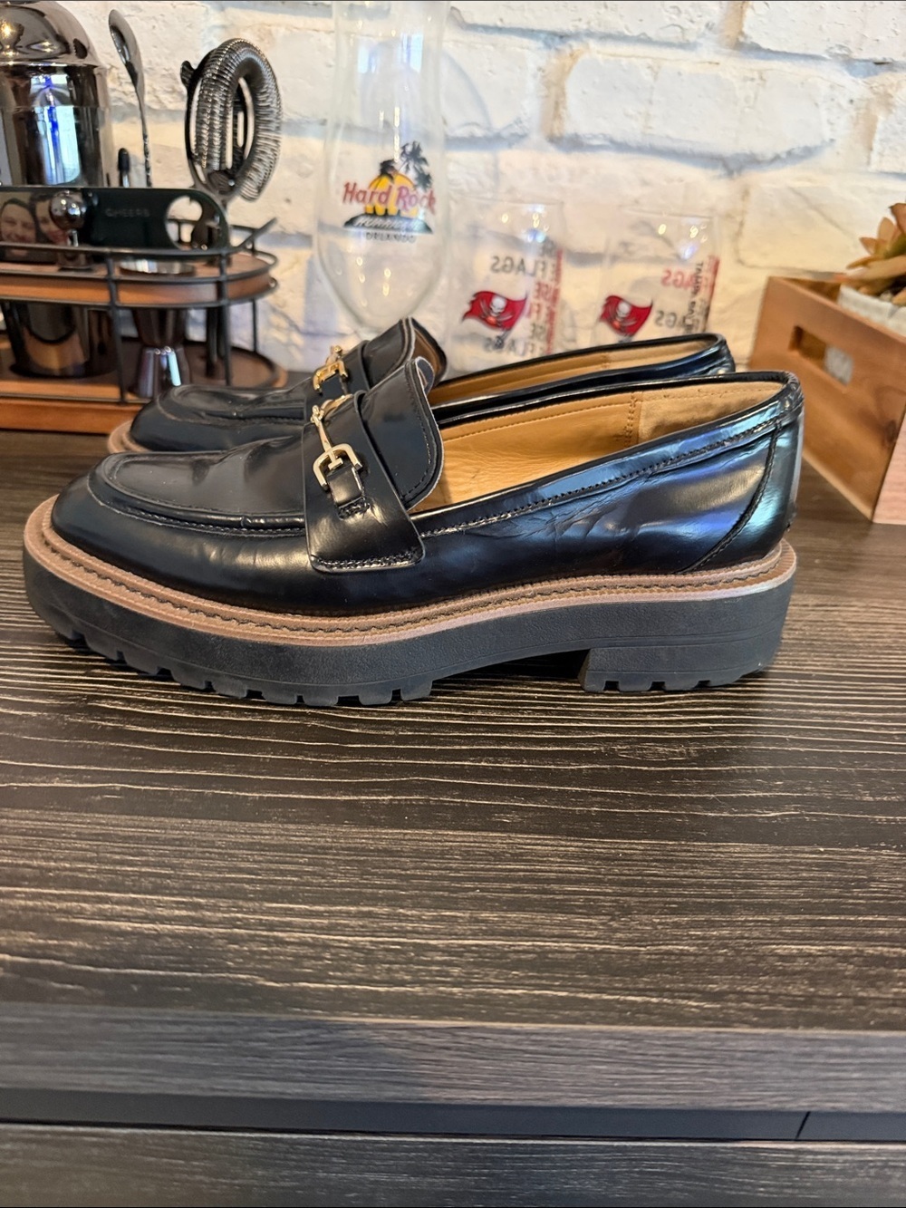 Sam Edelman Black Leather Bit Loafers with Brown Platform - Picture 5 of 8